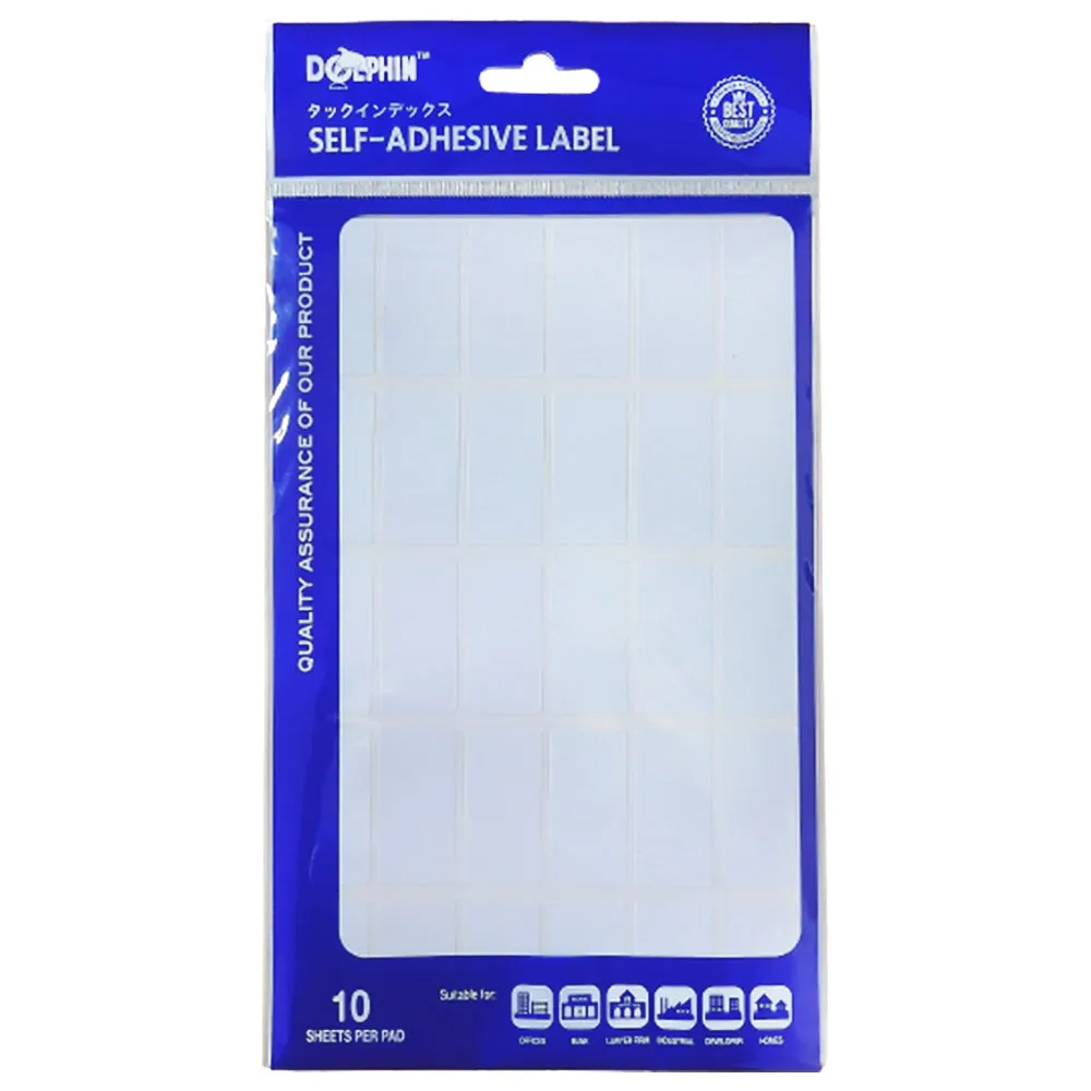 White Labels [Pk 10] 19*38mm, 30 Labels/Sheet  Dolphin
