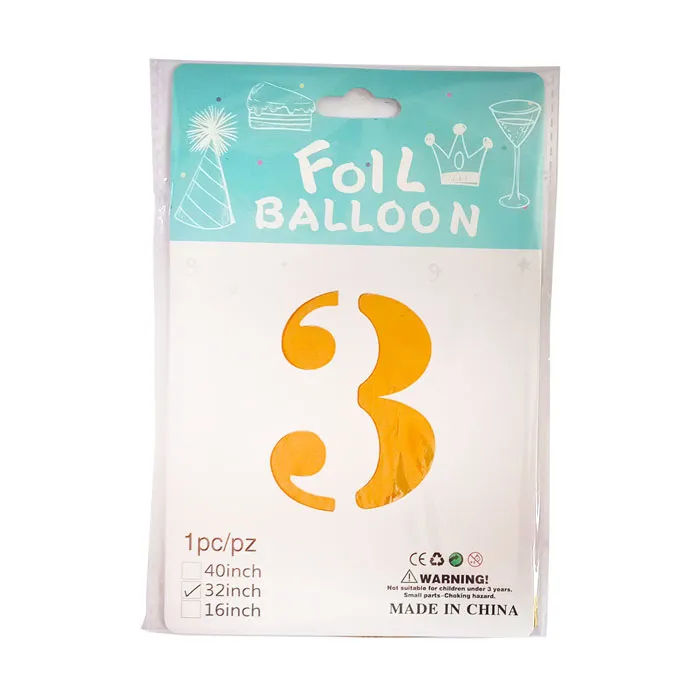Foil Balloon No.3 32" Gold CML 