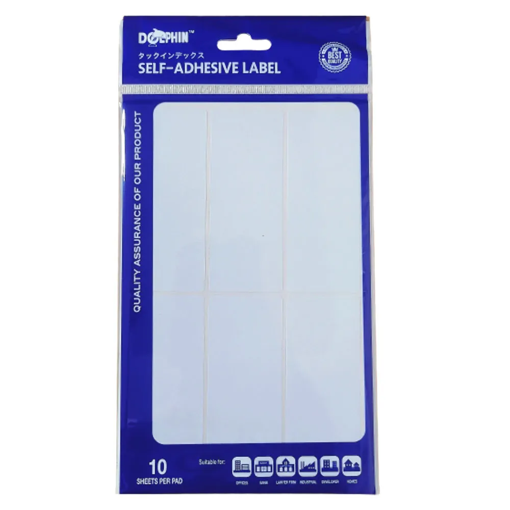 White Labels [Pk 10] 40*100mm, 6 Labels/Sheet Dolphin