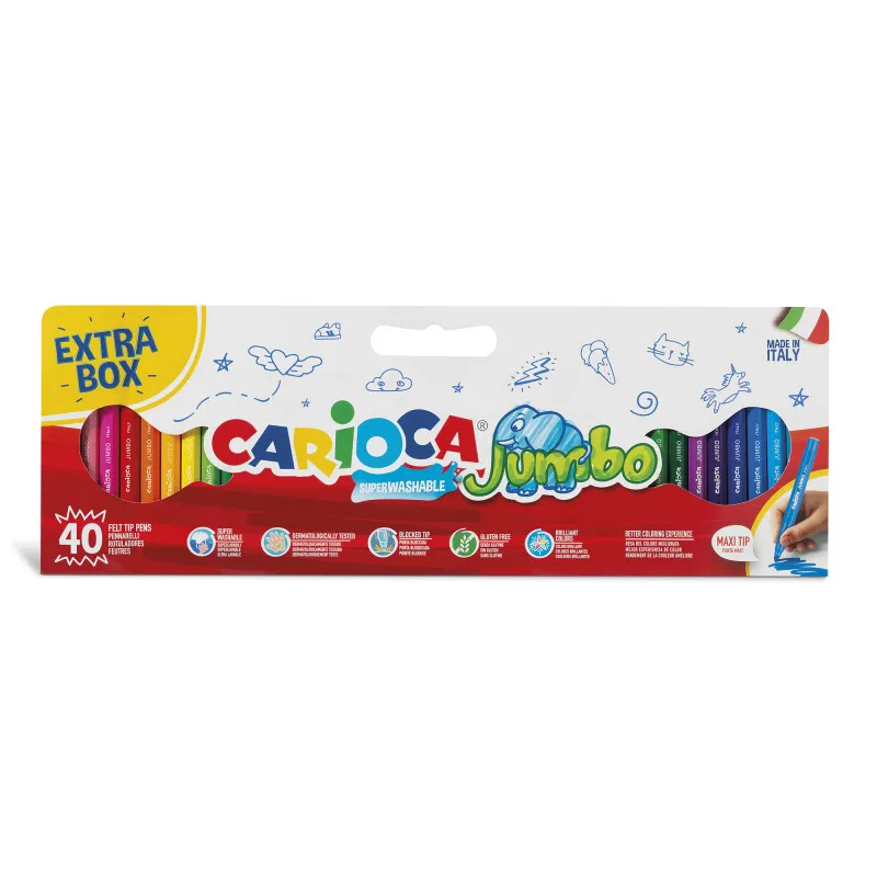 Felt Tip Pens Jumbo Extra Box Ref 41258 40 Pcs, Superwashable Carioca