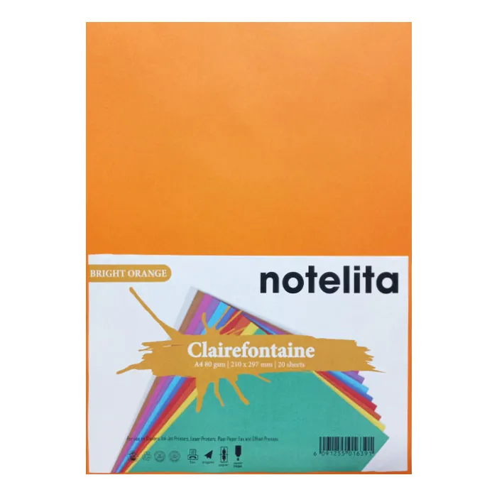 Colour Paper Ref 1761C A4 Bright Orange, 80gsm [Pk 20] Clairefontaine