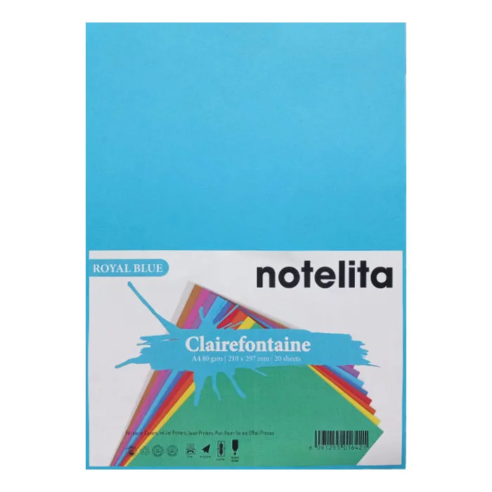 Colour Paper Ref 1976C A4 Royal Blue,  80gsm [Pk 20] Clairefontaine