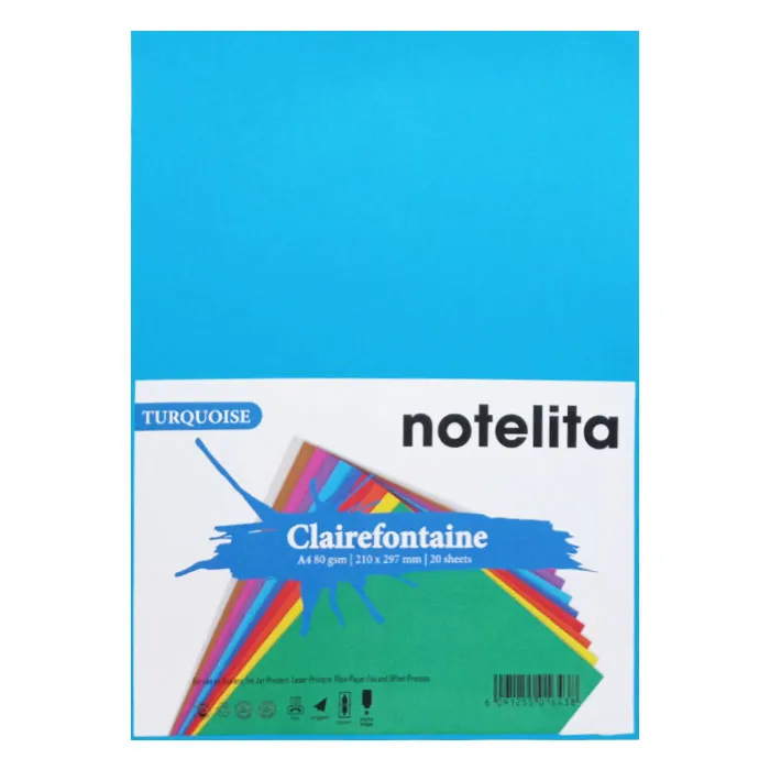 Colour Paper Ref 1781C A4 Turquoise, 80gsm [Pk 20] Clairefontaine