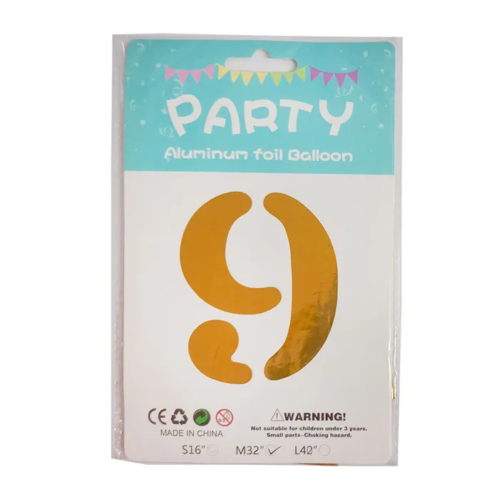Foil Balloon No.9 32" Gold CML 