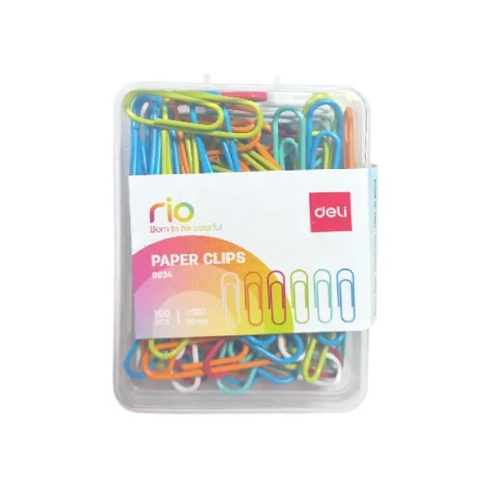 Paper Clips Rio Ref E0024 29mm , Nickel Plated Mixed Colours [Pk 100] Deli