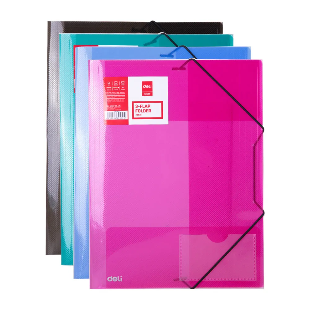Elastic File PVC Ref E39579 A4, Assorted Colours Deli
