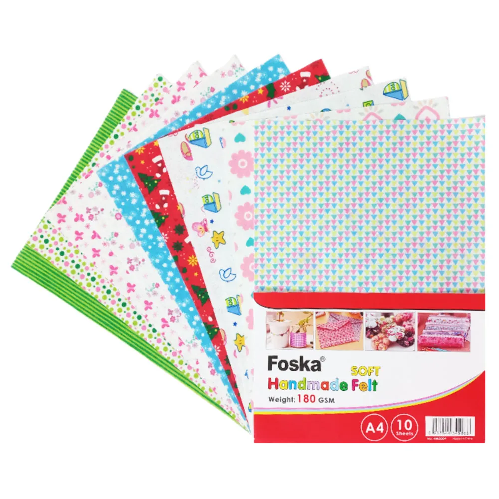 Felt Fabric Ref HM5004 A4, 180gsm Assorted Colour & Design [Pk 10] Foska