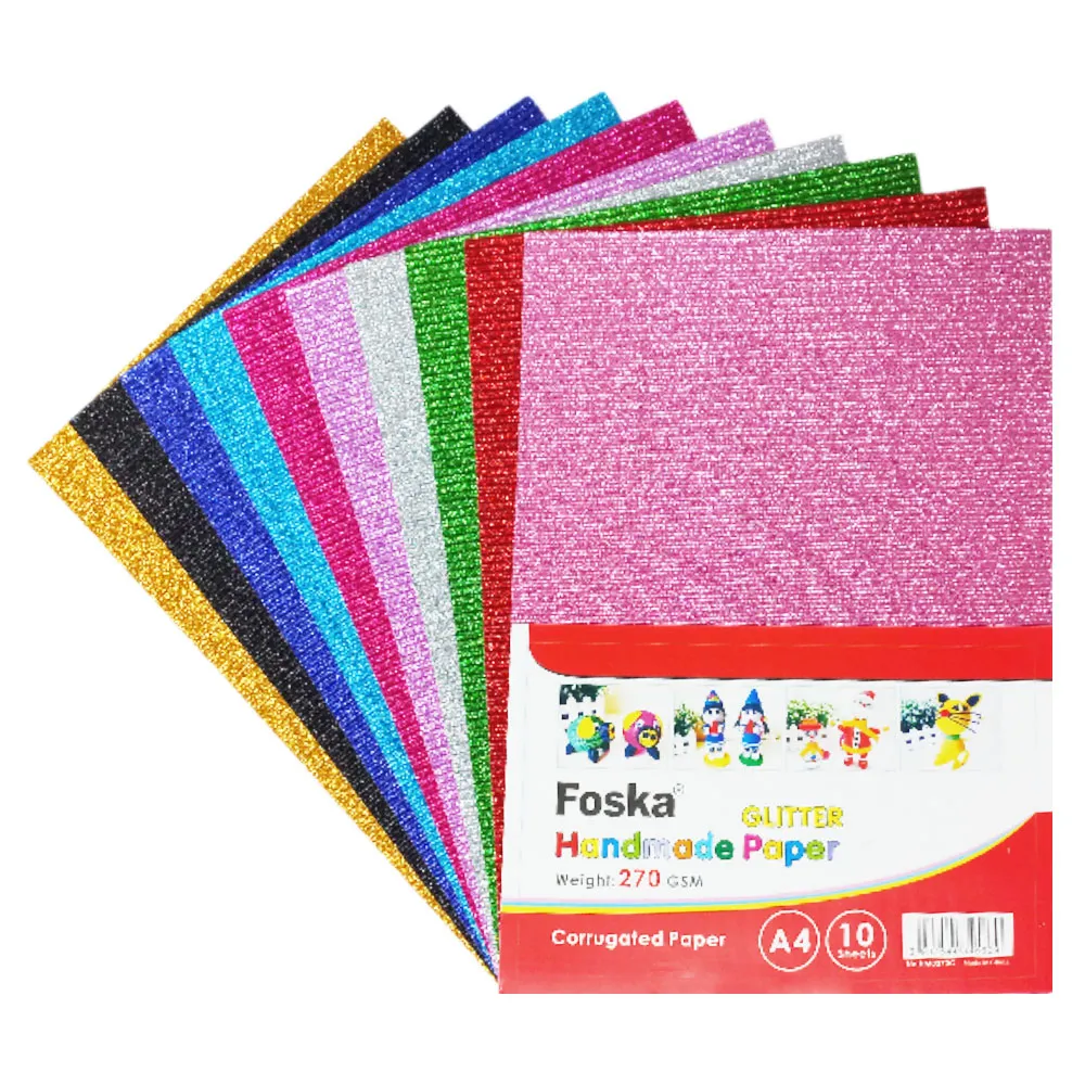 Glitter Corrugated Paper Ref HM0270G A4, 270gsm Assorted Color [Pk 10] Foska