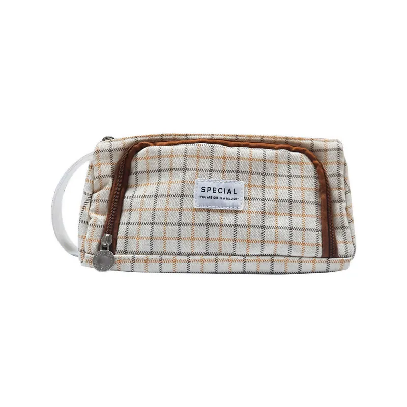 Pencil Case Cloth Triangle Brown Grid [21*12cm] - 2 Comp My Academia