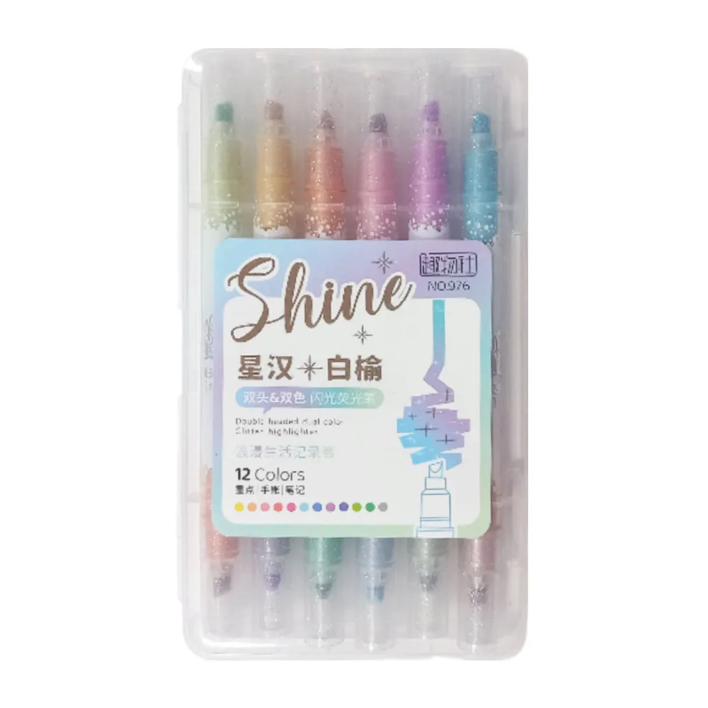 Highlighter Glitter Ref 976 Double Heads, 12 Assorted Colours [Pk 6] Meli Melo