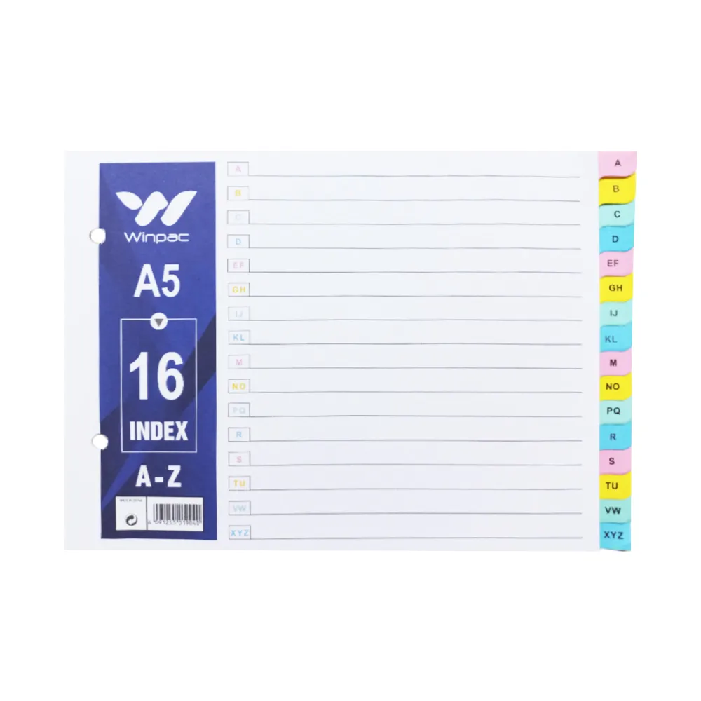 Index Card Bristol A5, 16 Colours Tabs, A-Z Winpac