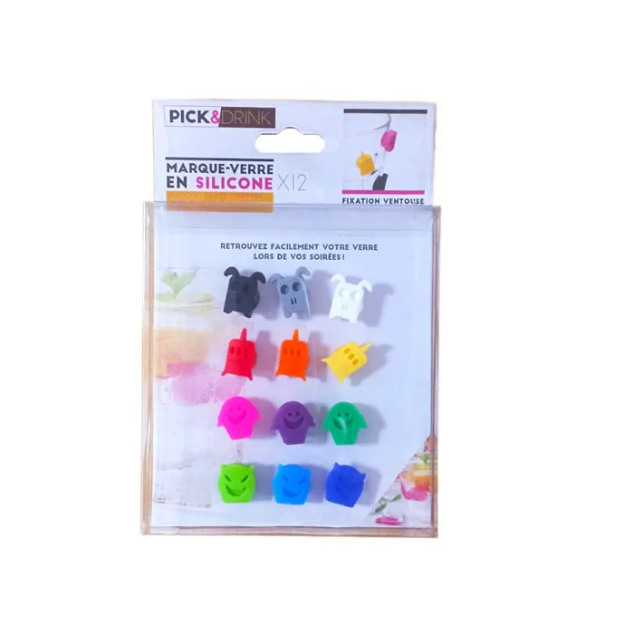 Glass Charm Ref KB5265 Set of 12, Assorted Colors [Silicone] Pick & Drink