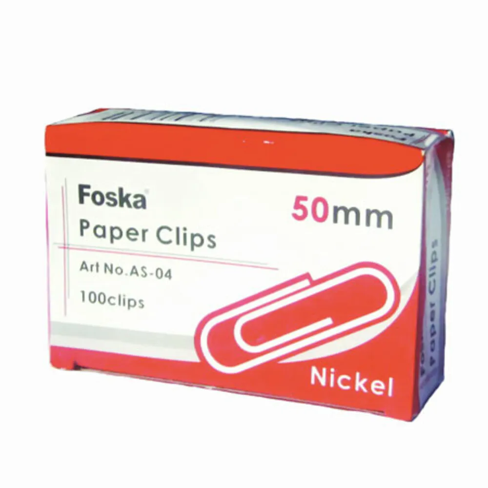 Paper Clips Ref AS-04 50mm, Nickel Plated [Pk 100] Foska