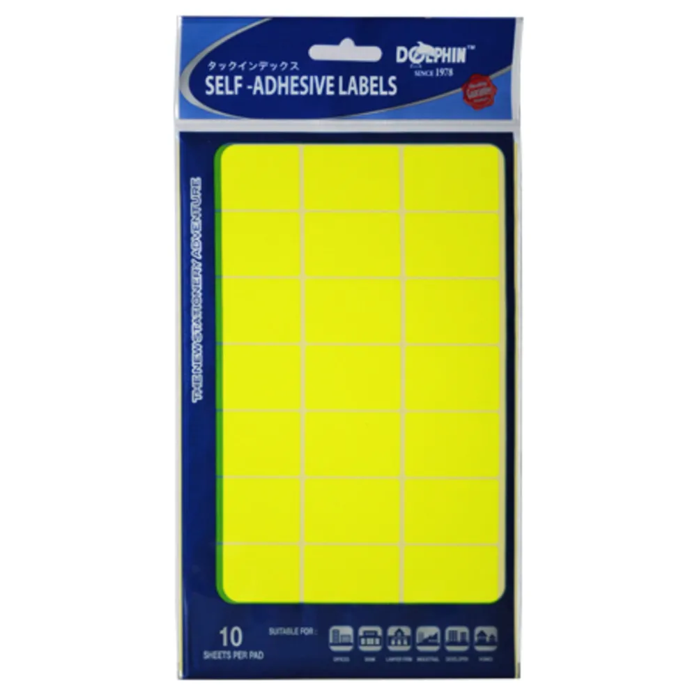 Fluo Labels [Pk 10] 25*38mm, 24 Labels/Sheet  Dolphin 