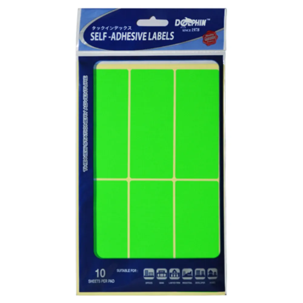 Fluo Labels [Pk 10] 40*100mm, 6 Labels/Sheet Dolphin 