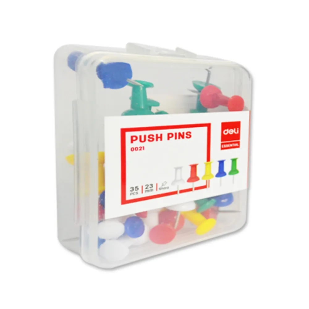 Push Pins Ref 0021 23mm, 1 Inch Mixed Colours [Pk 35] Deli