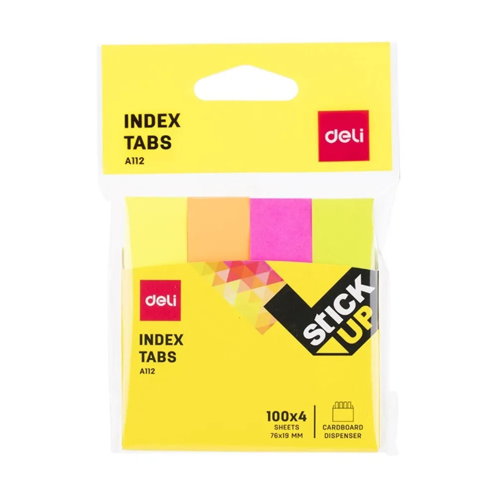 Sticky Notes Fluo Ref A11202 Index Tabs W19*D76mm, 100 Shtsx4 col Deli