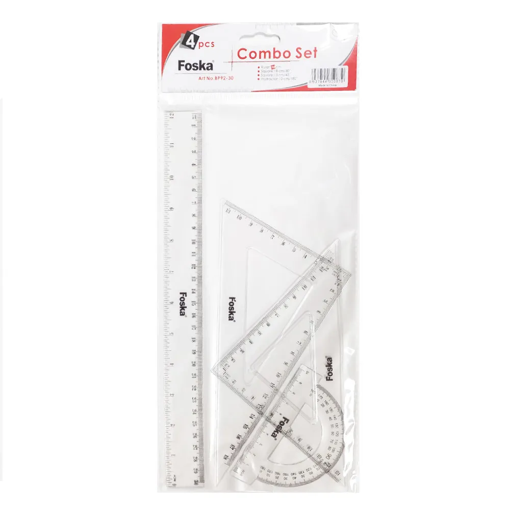 Ruler Set Ref BP92-30 Ruler-30cm, Set Square-18/13cm, Protractor-10cm Foska