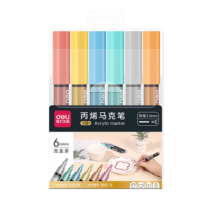 Acrylic Marker Ref S581 6 Metallic Colours  Deli