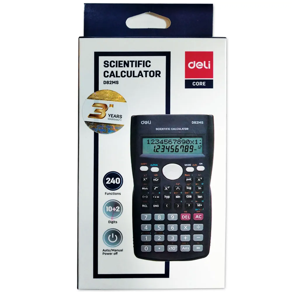 Scientific Calculator Ref D82MS PLUS 12 digits, 240F,dual power LR44: Avail: Dark Blue Deli