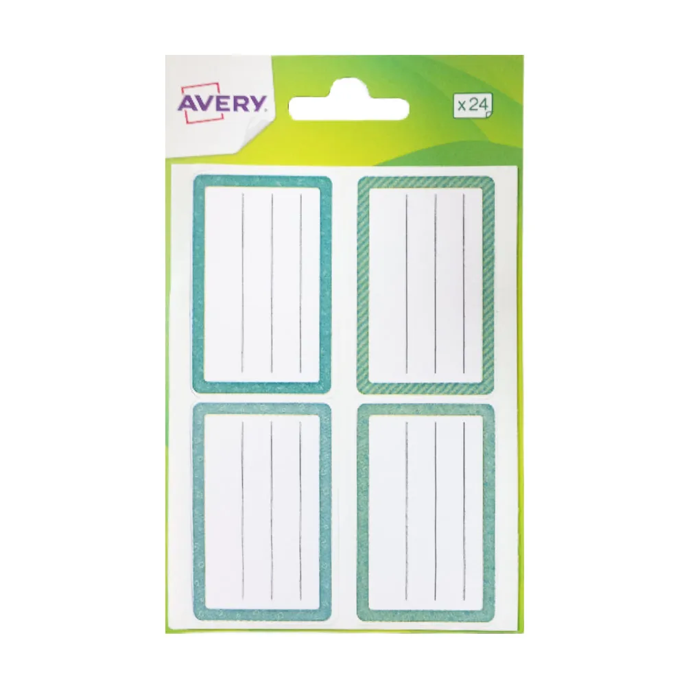 School Labels Ref ECOL24M W36*D56mm, 24 Labels - Blue/Green Pattern Avery