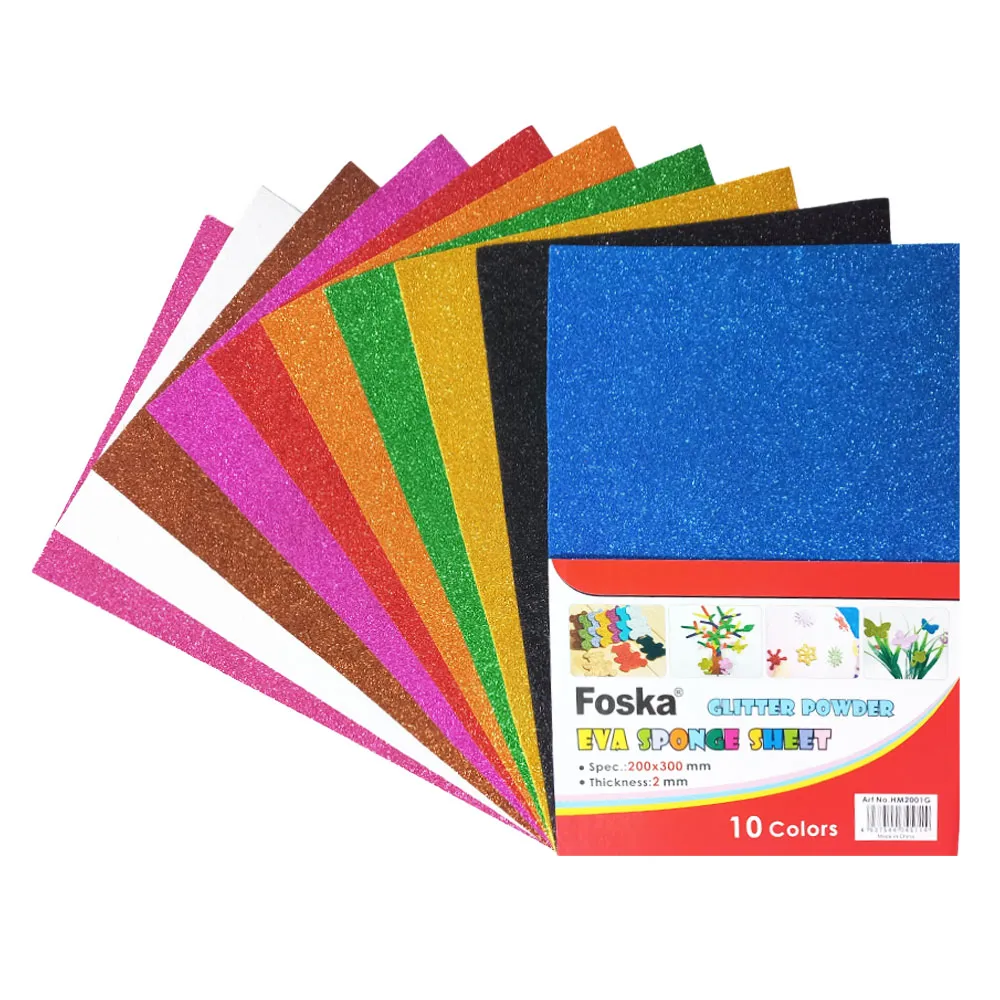 Glitter Foam Paper Ref HM2001G 200*300mm, 2mm Assorted Color [Pk 10] Foska