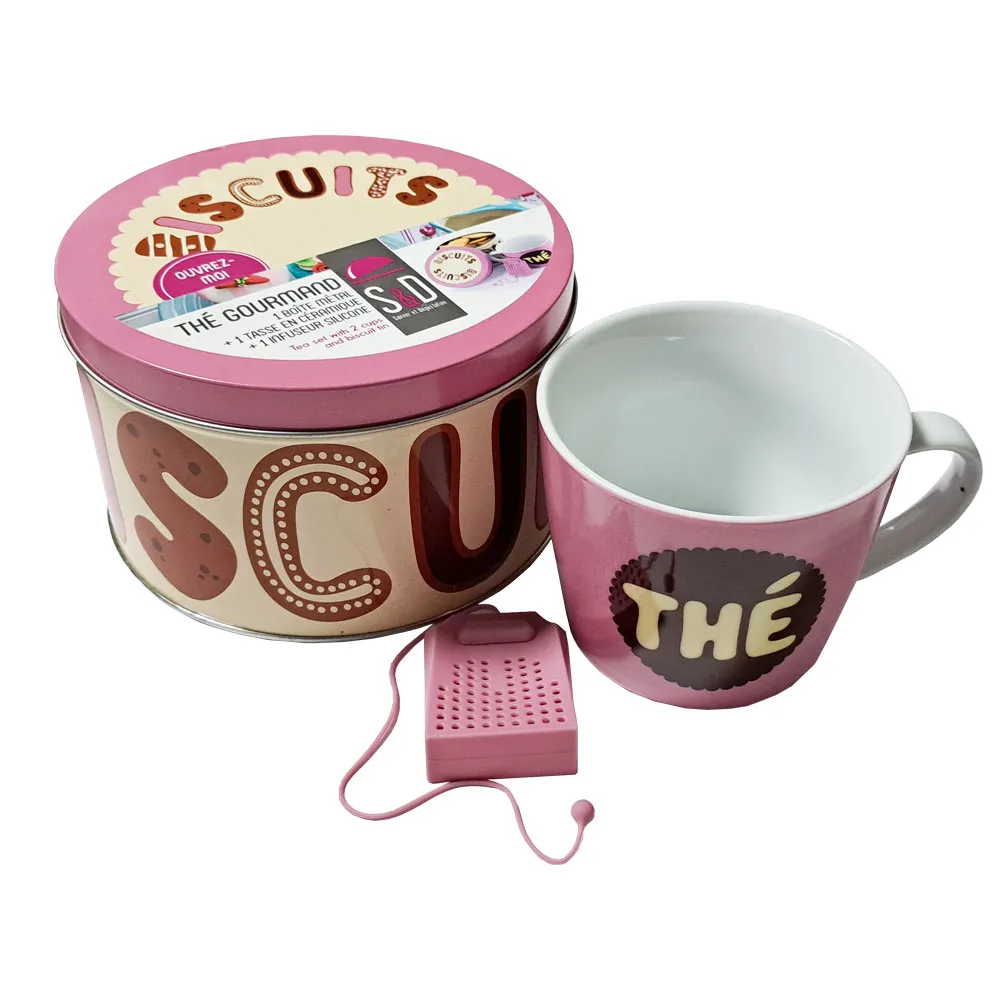 Tin Box Metal Ref KDO8536 Round ,15*10cm with mug 30cl PS