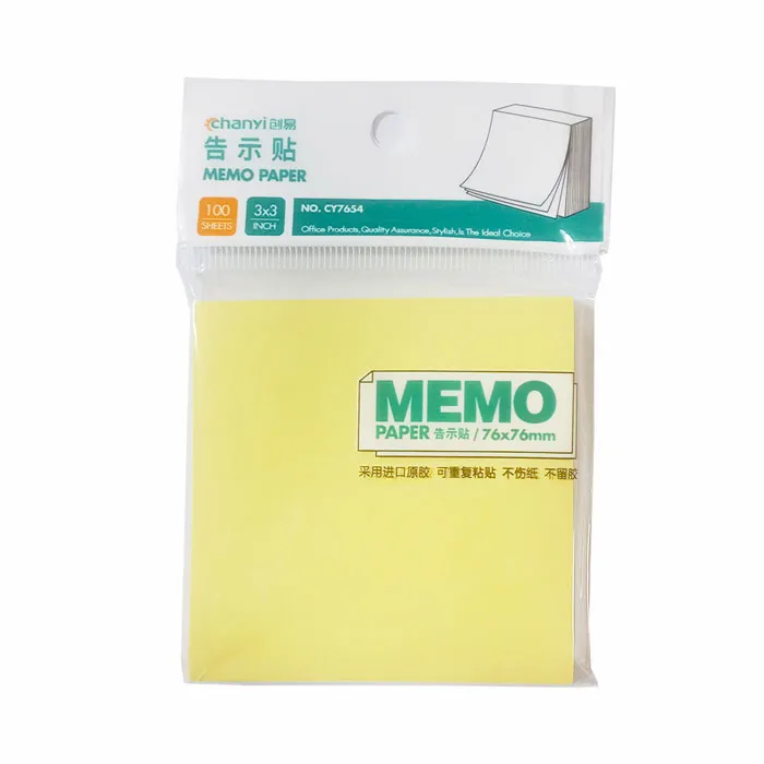 Sticky Notes Ref CY7654 3x3 , 100 Sheets , Yellow Chanyi