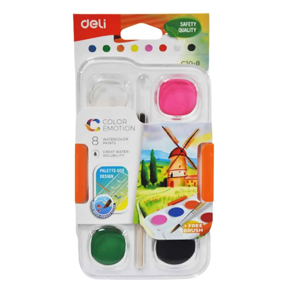 Water Colour Ref C10-8 8 Colours + Free Brush Deli