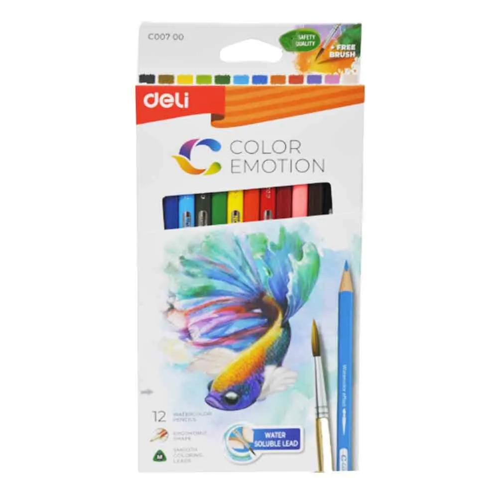 Water Color Pencil Ref C007 00 12 colors, free brush Deli