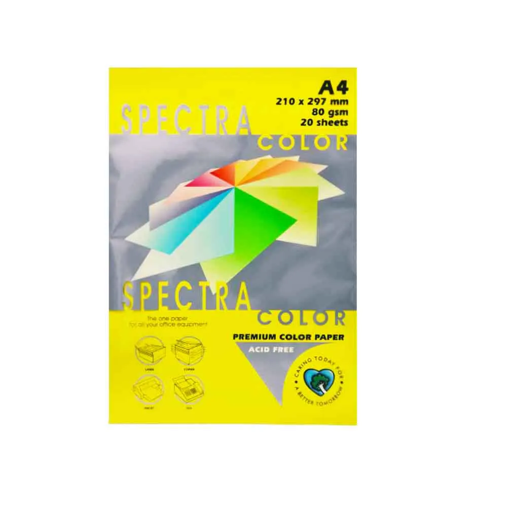 Colour Paper Ref IT363 A4 Cyber Yellow, 80gsm [Pk 20] Spectra Colour
