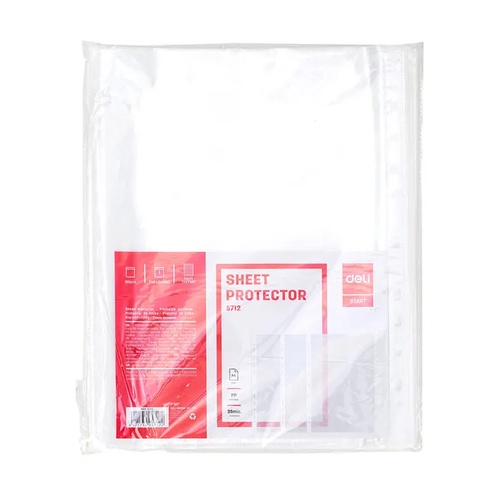 Sheet Protector Plastic Ref E5712 A4, 35 Mic [Pk 100] Deli