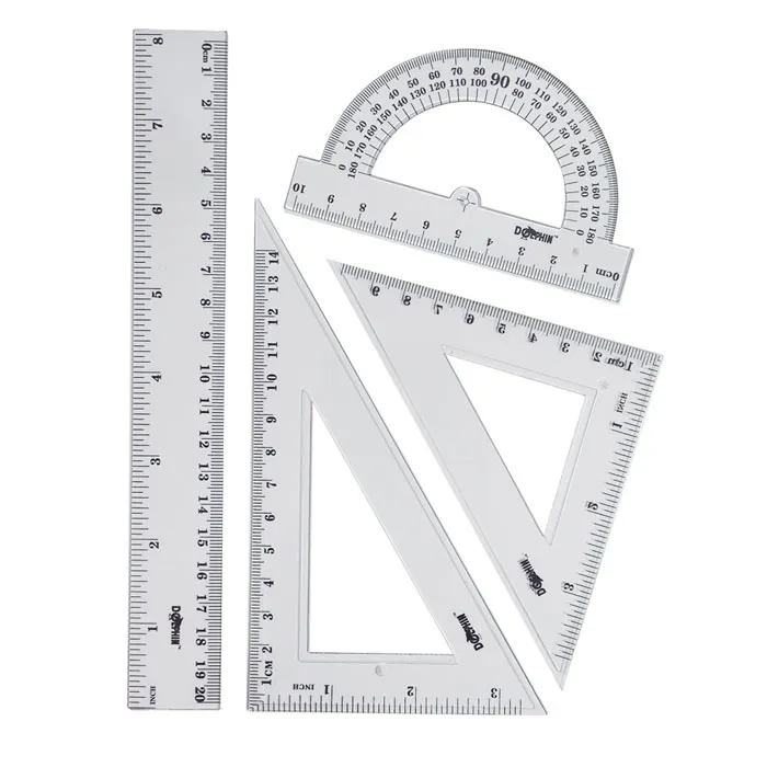 Plastic Ruler Set Ref DOL-RS1220 20cm Ruler,10 & 14cm Triangle Ruler ,10 cm Protractor Dolphin