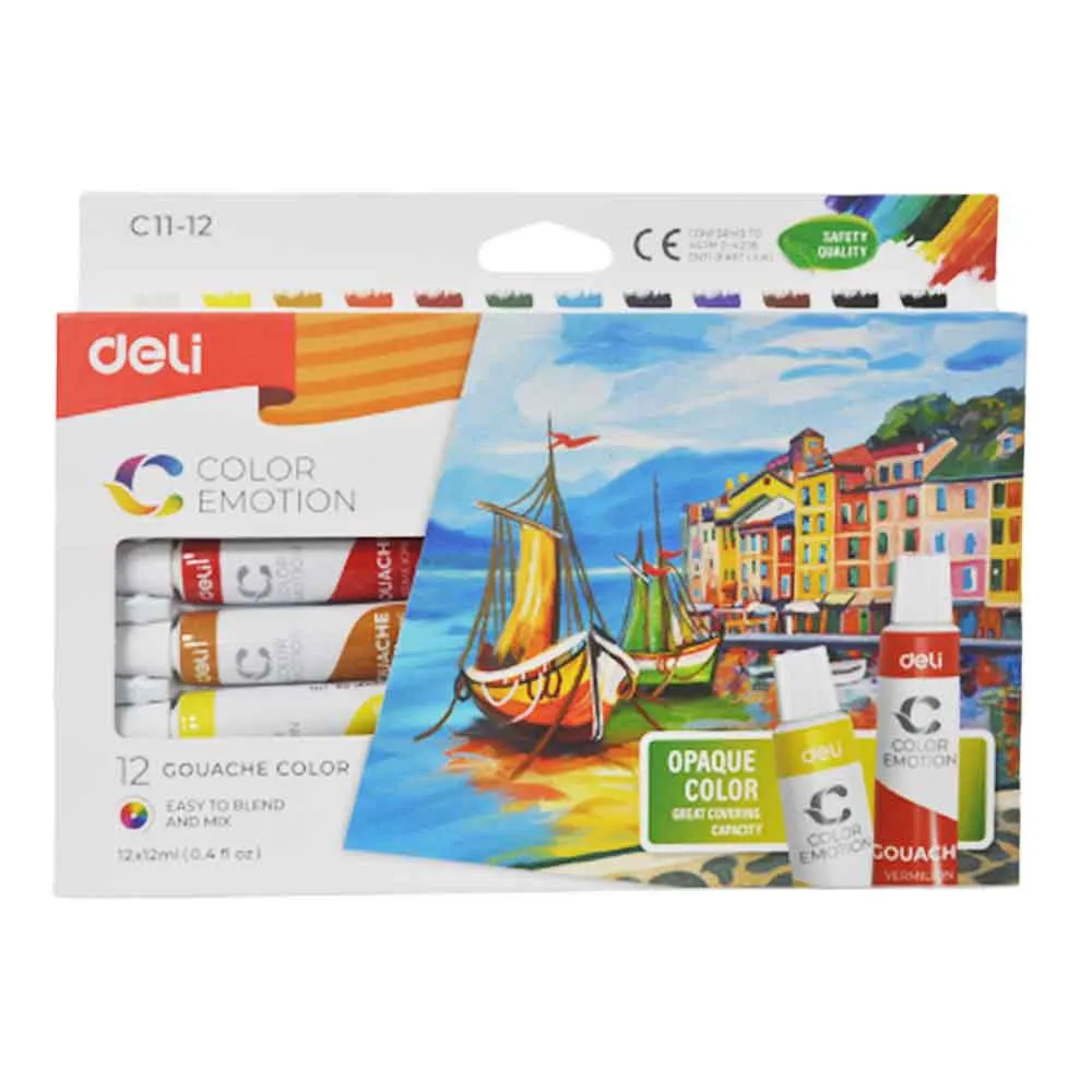 Gouache Ref C11-12 12 Colours, 12ml Deli