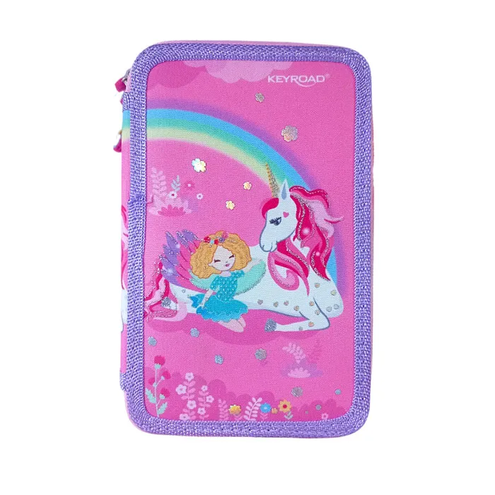 Pencil Case Set Ref KR971818 Fairy Girl set, 3 zippers with Coloured pencils, felt pens, mathematical set... KeyRoad