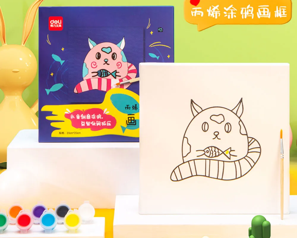 Kids Acrylic Painting Board Ref 73904-5 20*20cm Canvas, 8 Assorted Colours Deli