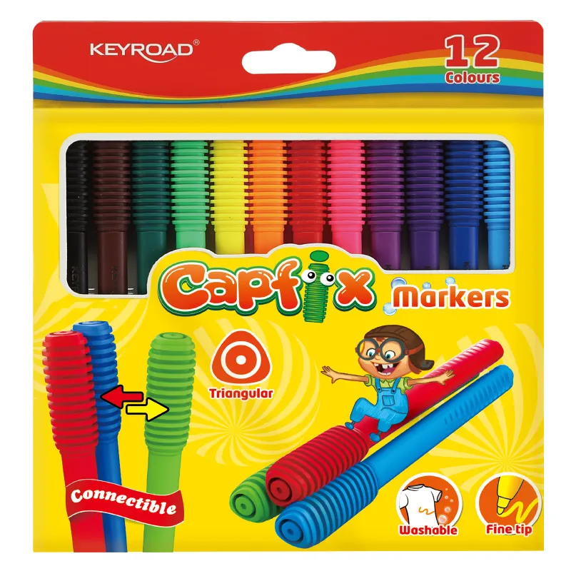 Colored Fiber Marker Ref KR971769 Connectible, Triangular Marker, Fine Tip, 12 Pcs KeyRoad