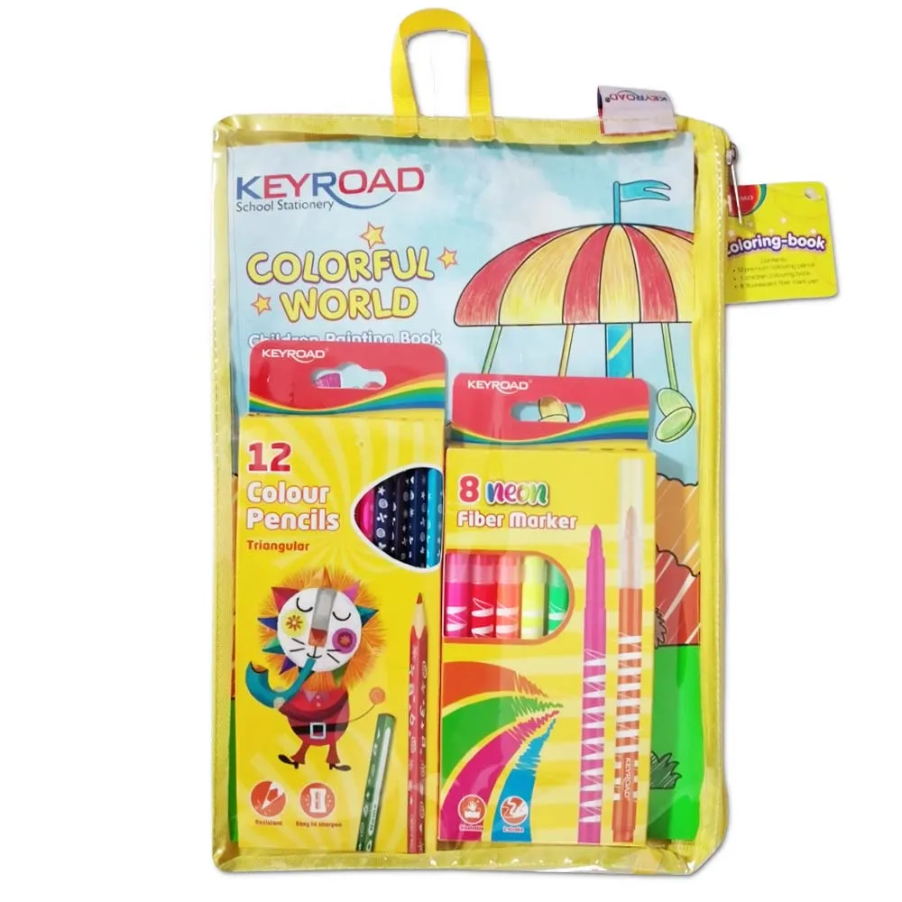Coloring Book  Set Ref KR971873 12 Colouring Pencil, 8 fluorescent fiber mark pen KeyRoad