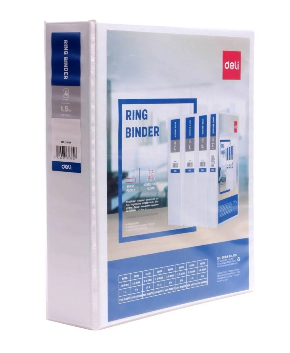 Ring Binder Ref 5613N A4, 1.5", 2D, White Deli