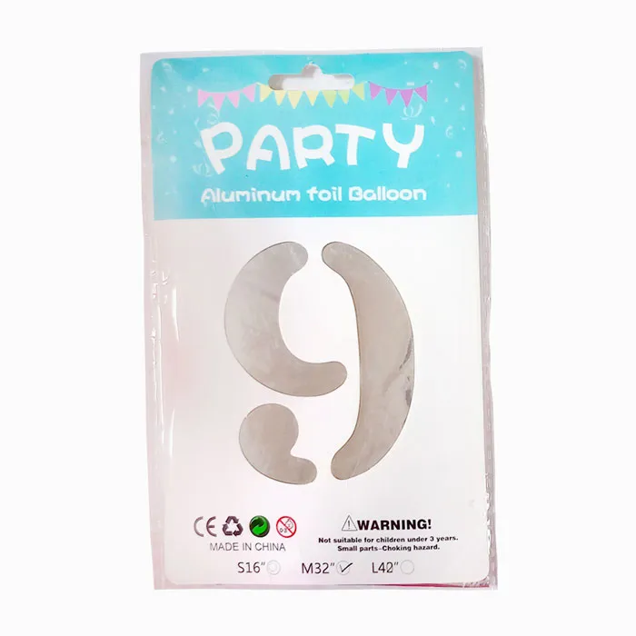 Foil Balloon No.9 32" Silver CML