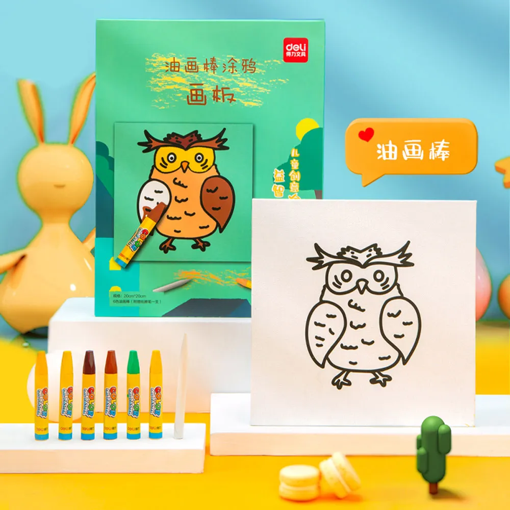Kids Oil Pastel Colouring Board Ref 73905-6 20*20cm Canvas, 6 Assorted Colours Deli