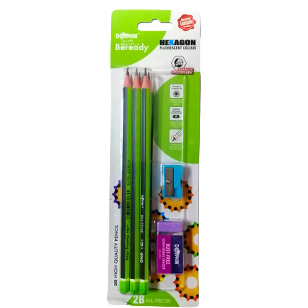 Set Pencil Ref PSE1331 6 Fluo Pencils + Eraser + Sharpener Dolphin