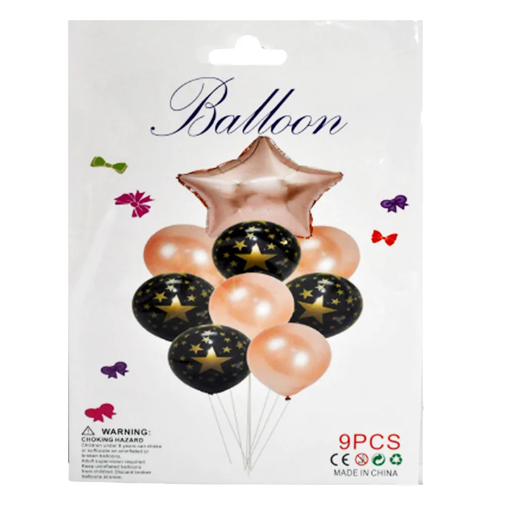Birthday Balloons Ref YW3195-2A5P Silver and Black Set // Rose Gold and Black Set [Pk 9] FW