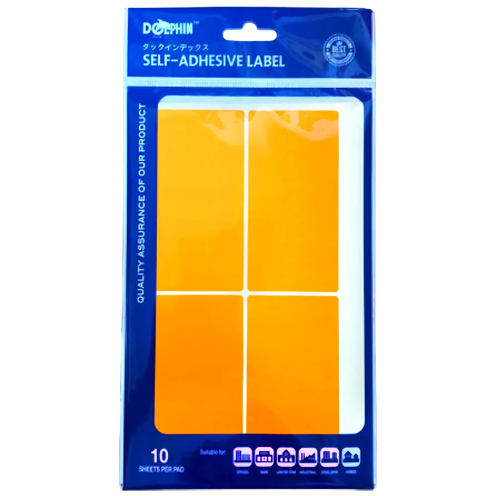 Fluo Labels [Pk 10] 50*100mm, 4 Labels/Sheet  Dolphin 