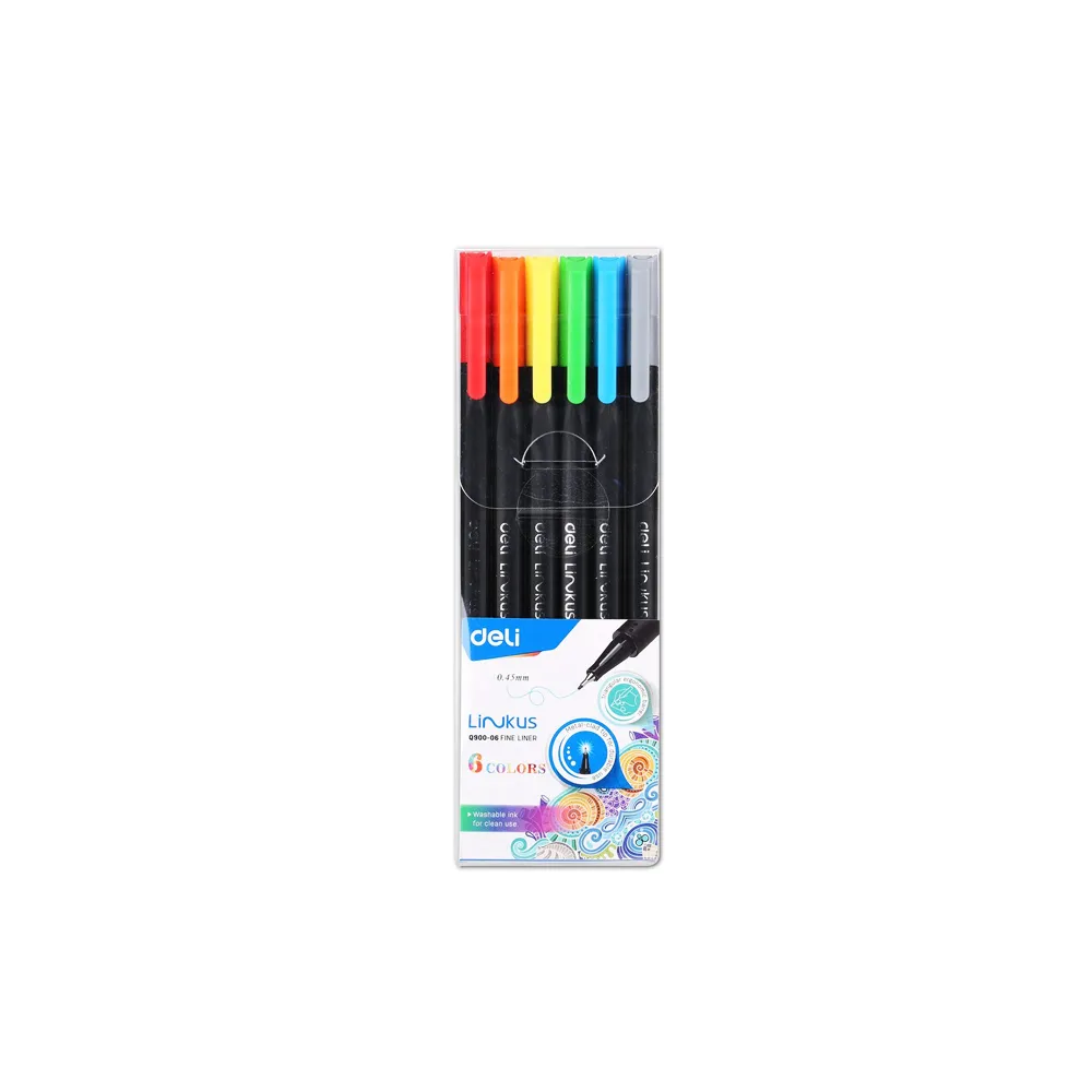Fine liner Ref Q900-06 6 colours , Triangular Ergonomic Barrel, Tip 0.45 mm Deli