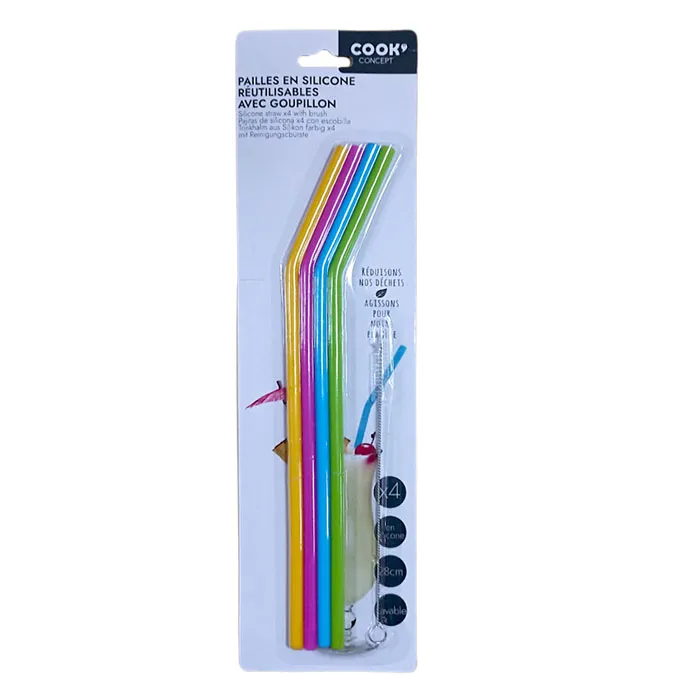 Silicone Straw Ref KV7269 28cm, With Brush [Pk 4] Cook Concept