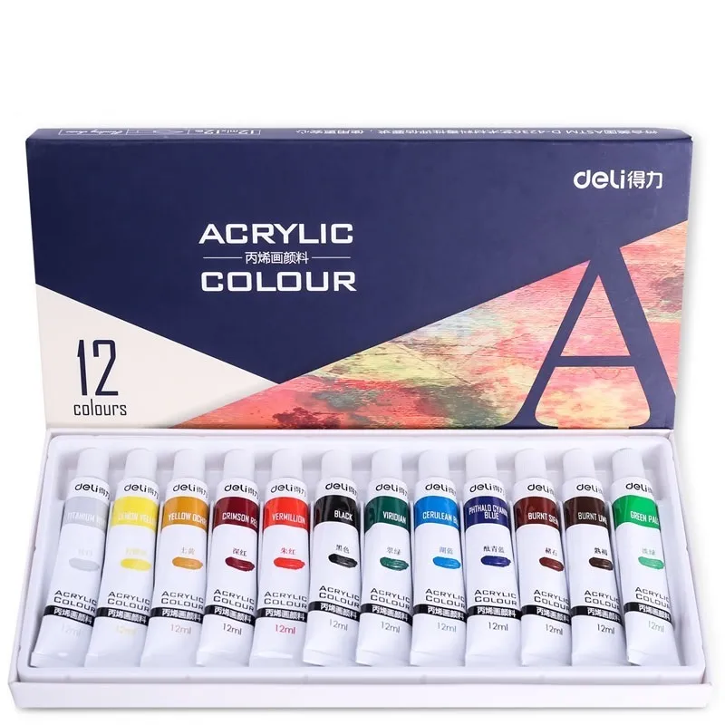 Acrylic Colour Ref 73856 12 Colours, 12ml Deli