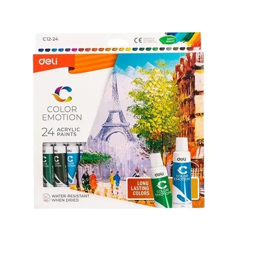 Acrylic Colour Ref C12-24 24 Colours, 12ml Deli