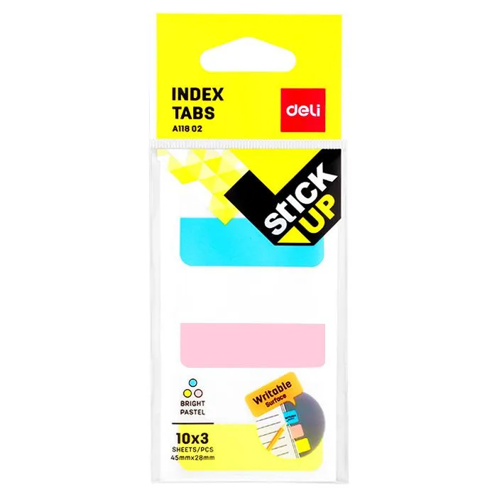 Sticky Notes Ref A11802 Index Tabs :45*28mm, 3 Pcs/sheet *10 Shts Deli