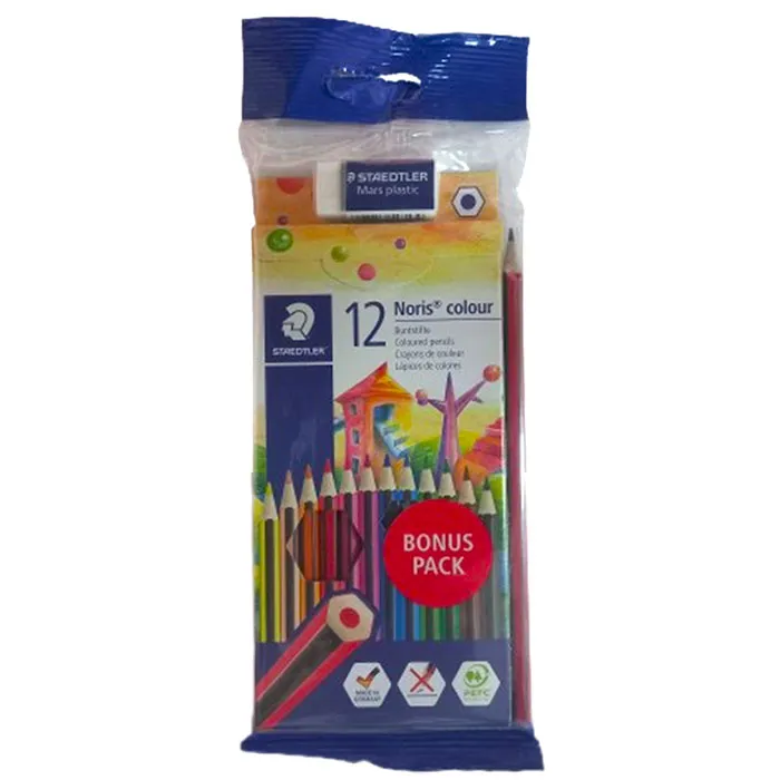 Wood Coloured Pencils Noris Club Ref 185SET2 12 Assorted, Bonus Pack Staedtler